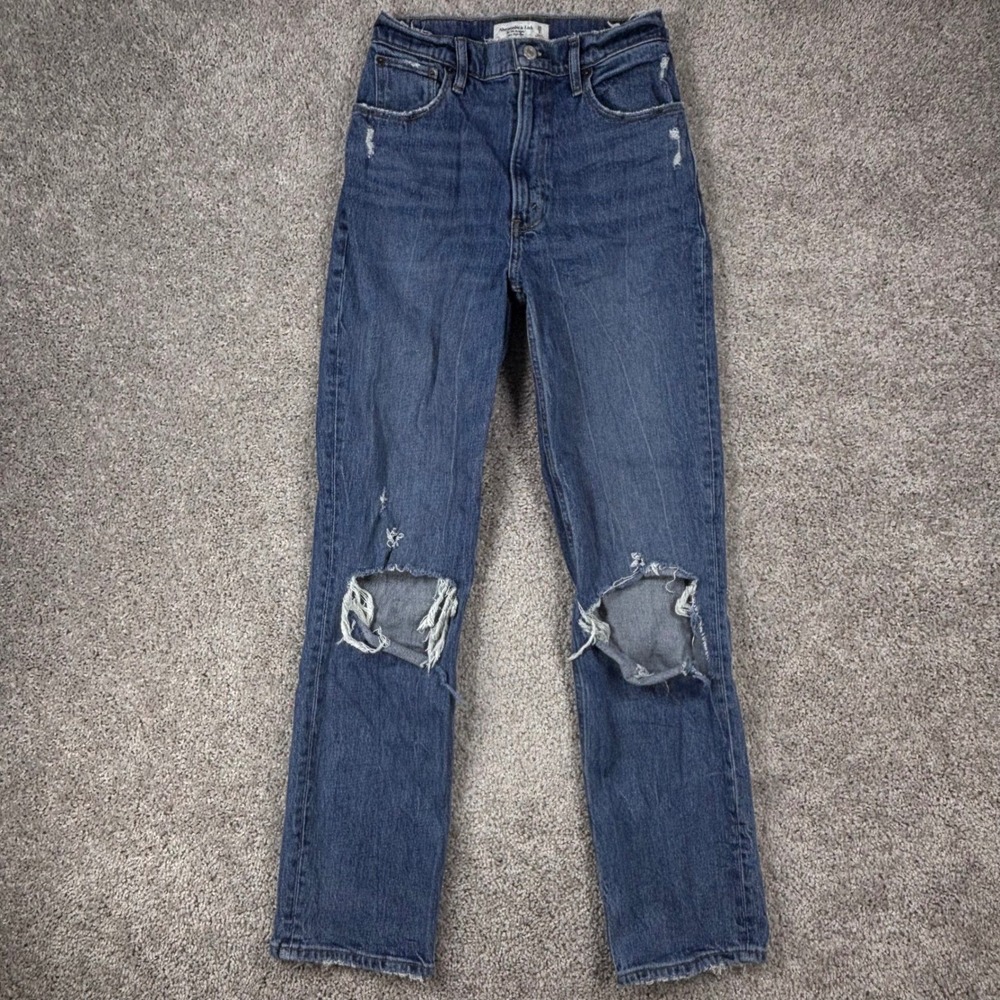 Abercrombie & Fitch The 90s Straight Ultra High Rise Distressed Jeans Blue 26 2R